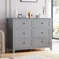 thumbnail image 1 of 6 Drawers Dresser for Bedroom, Farmhouse Wood Dressers & Chest of Drawers for Clothes, Tall Storage Dressers Organizer with Deep Drawers & Gold Handles for Living Room, Closet, Hallway, Grey, 1 of 9