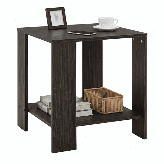 IDEK 2-Tier Square End Table, Compact Espresso Side Table with Open Storage Shelf for Living Room, Bedroom