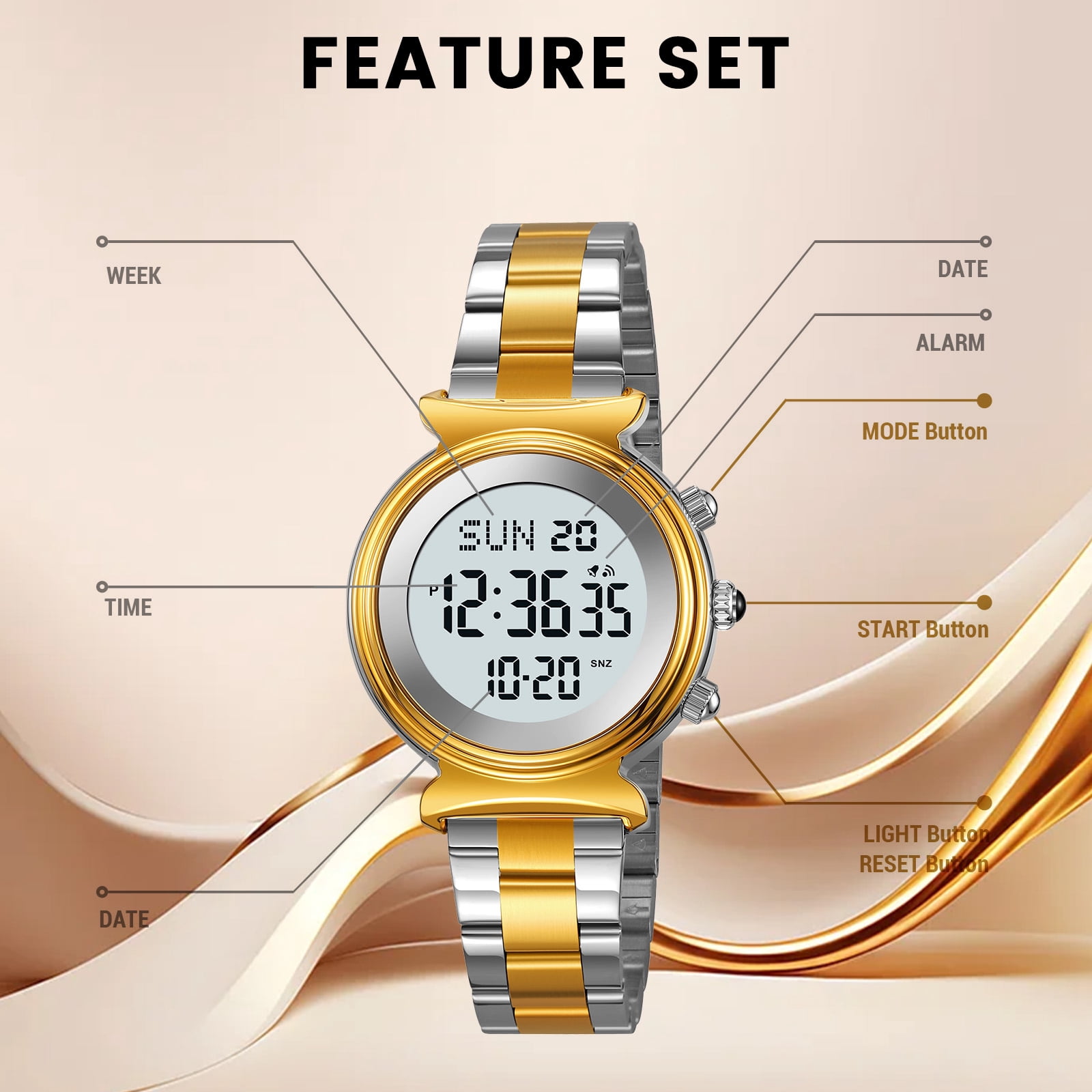 SKMEI Women Digital Watch Waterproof Dual Time Date LED Watch Ladies Business Wristwatch Stainless Steel Watch for Women