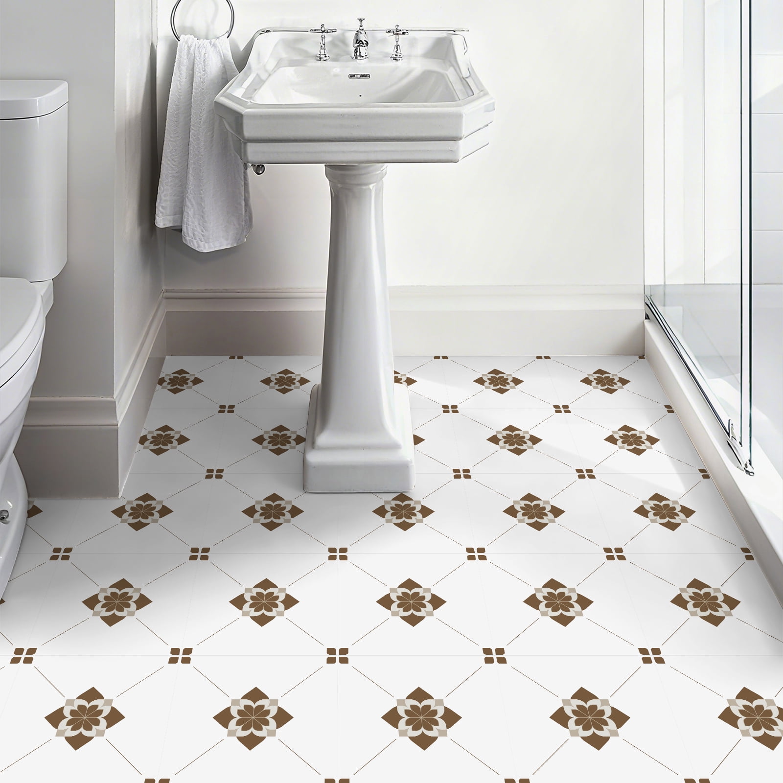DEWOO 10 Sheet Peel and Stick Floor Tile, Vinyl Flooring, Waterproof DIY Flooring for Bathroom, Kitchen, Fireplace, Stairs, Bedrooms, Wall, Pantry Room 12"x 12"