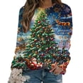 thumbnail image 2 of Kaliqueen Christmas Womens Fall Tops Long Sleeve Multi Xmas Print Holiday Shirt Crewneck Comfy Light Fashion Blouses Tees, 2 of 5