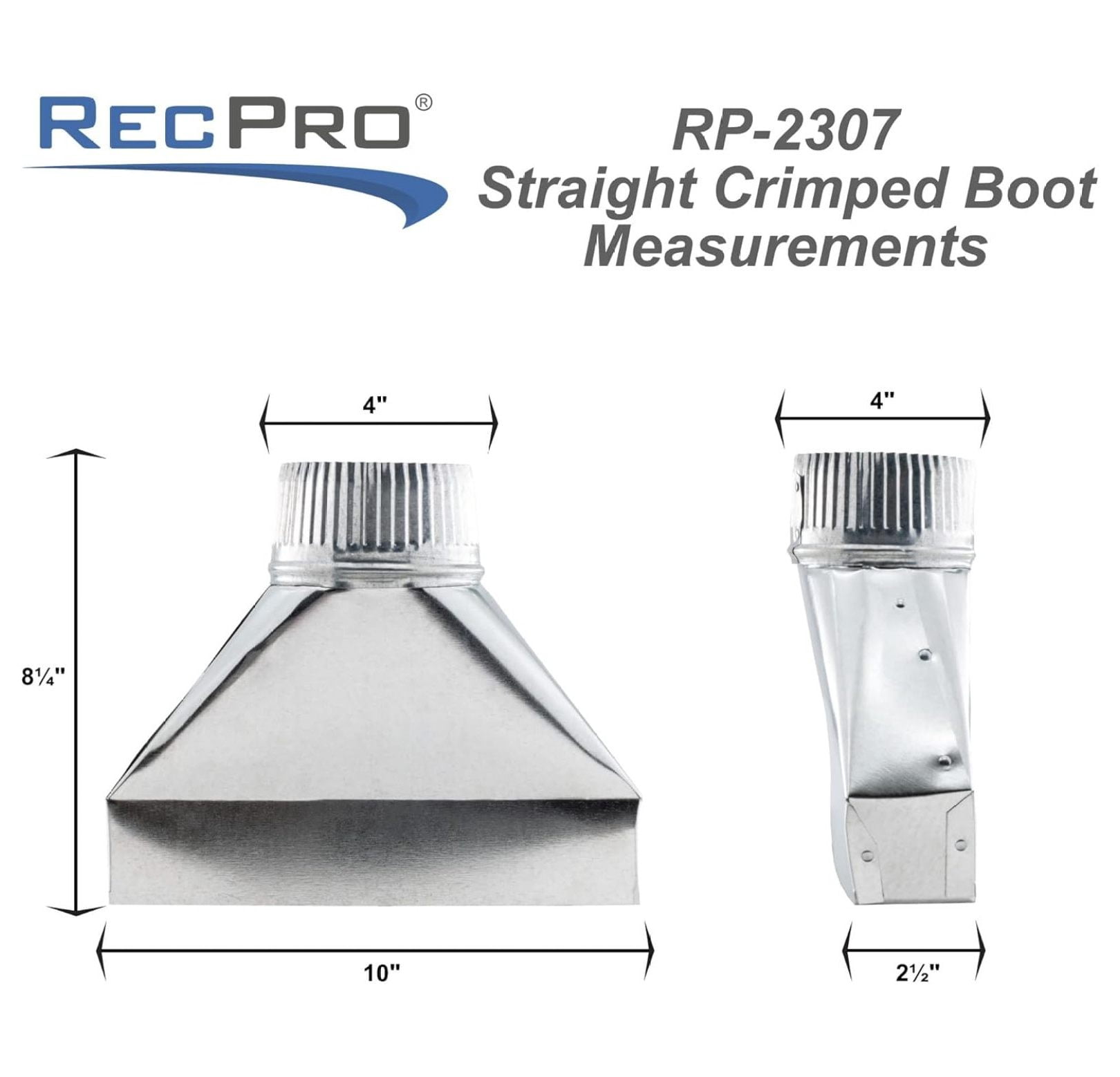 RV Ducting 4-Inch Straight Register Boot | Straight Crimped Boot | Galvanized | 2-1/4" x 10" x 4"