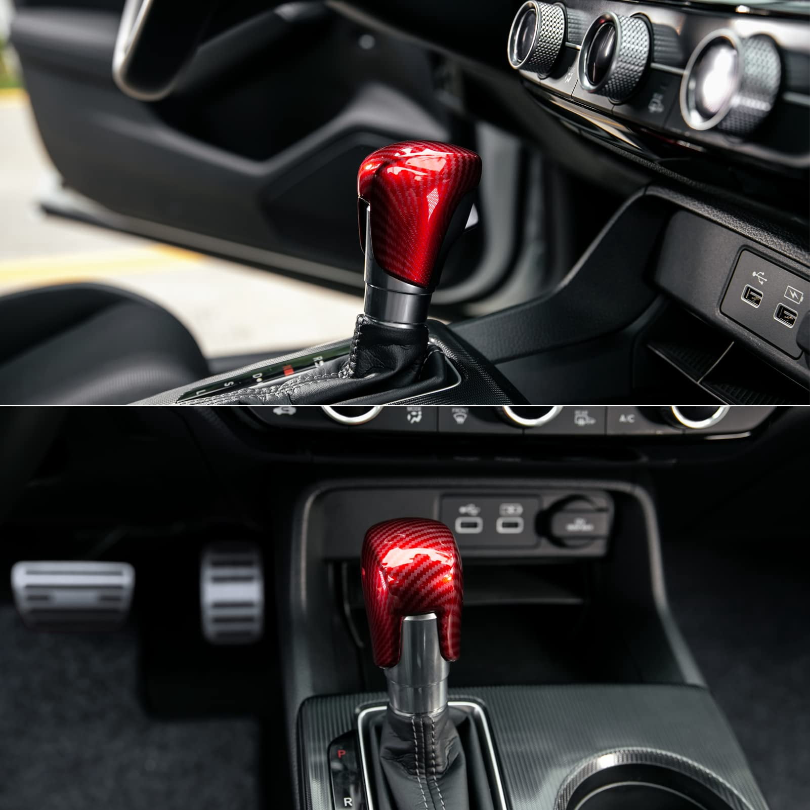 Compatible with Honda Civic 2022 2023 2024 2025 2026 for CRV HRV 2023 2024 2025 2026 for Accord 2018-2024 2025 2026 Accessories Car Center Console Gear Shift Knob Cover Trim Cap -Red Carbon