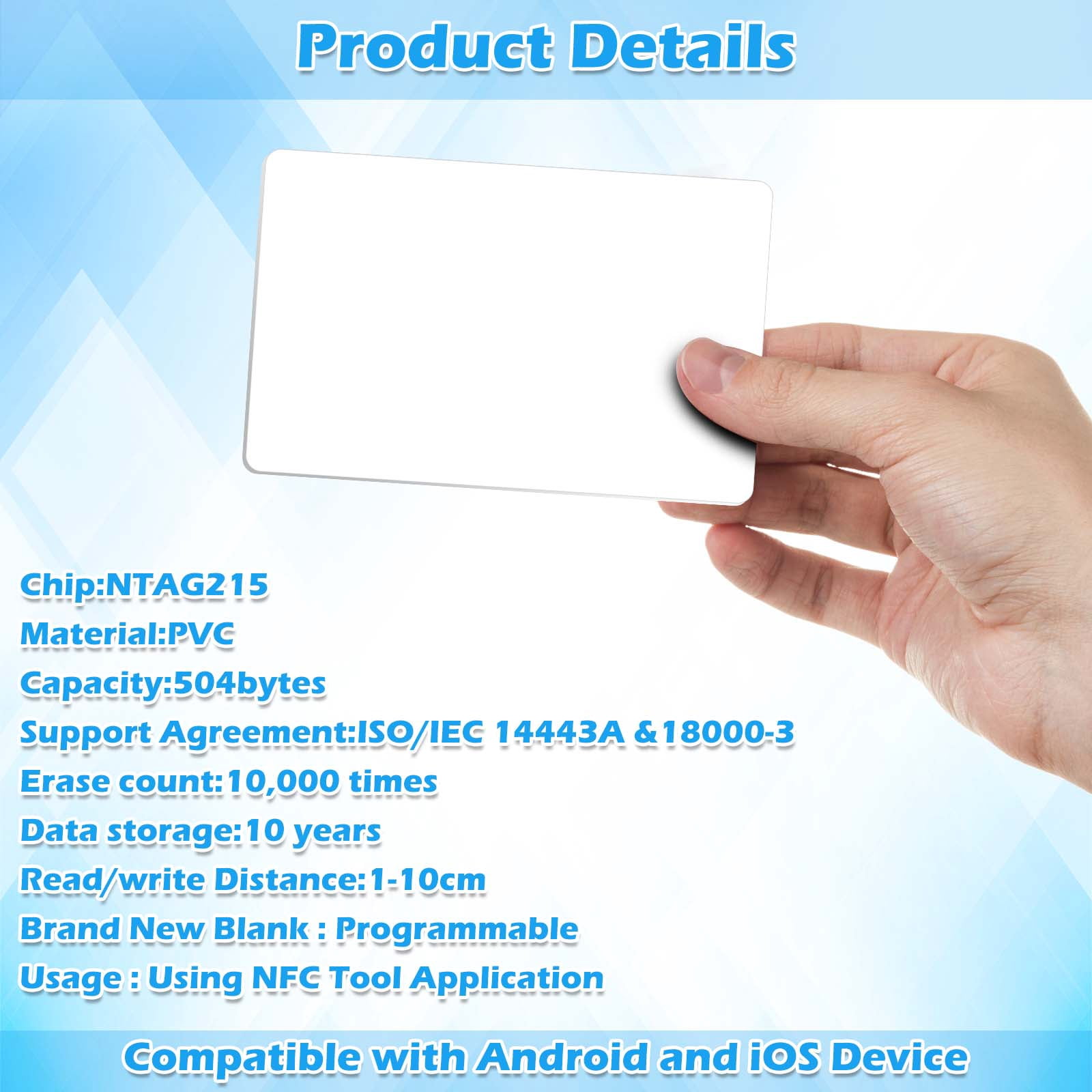 200pcs NFC Cards, Rewritable NTAG215 NFC Tags Programmable NFC Tags White Blank PVC Cards, 504 Bytes Memory NFC Business Card Chip for NFC Enabled Devices Phone Calls Automatically Commands