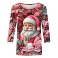 thumbnail image 4 of Oksale Santa Claus Srinted Shirts for Women Plus Size Christmas Shirt 3/4 Sleeve Tee Blouses Casual Round Neck Blouse Loose Fit Holiday Tops, 4 of 5
