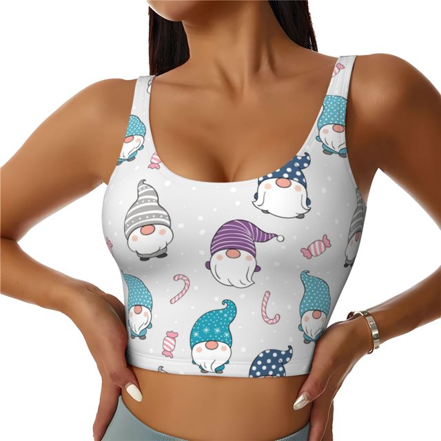Fotbe cute winter Gnome Sujetador Deportivo Largo sin Aros para Mujer con Almohadillas y Soporte Medio, Transpirable y Absorbente, Camiseta Tipo Chaleco o Tank Top-X-Large