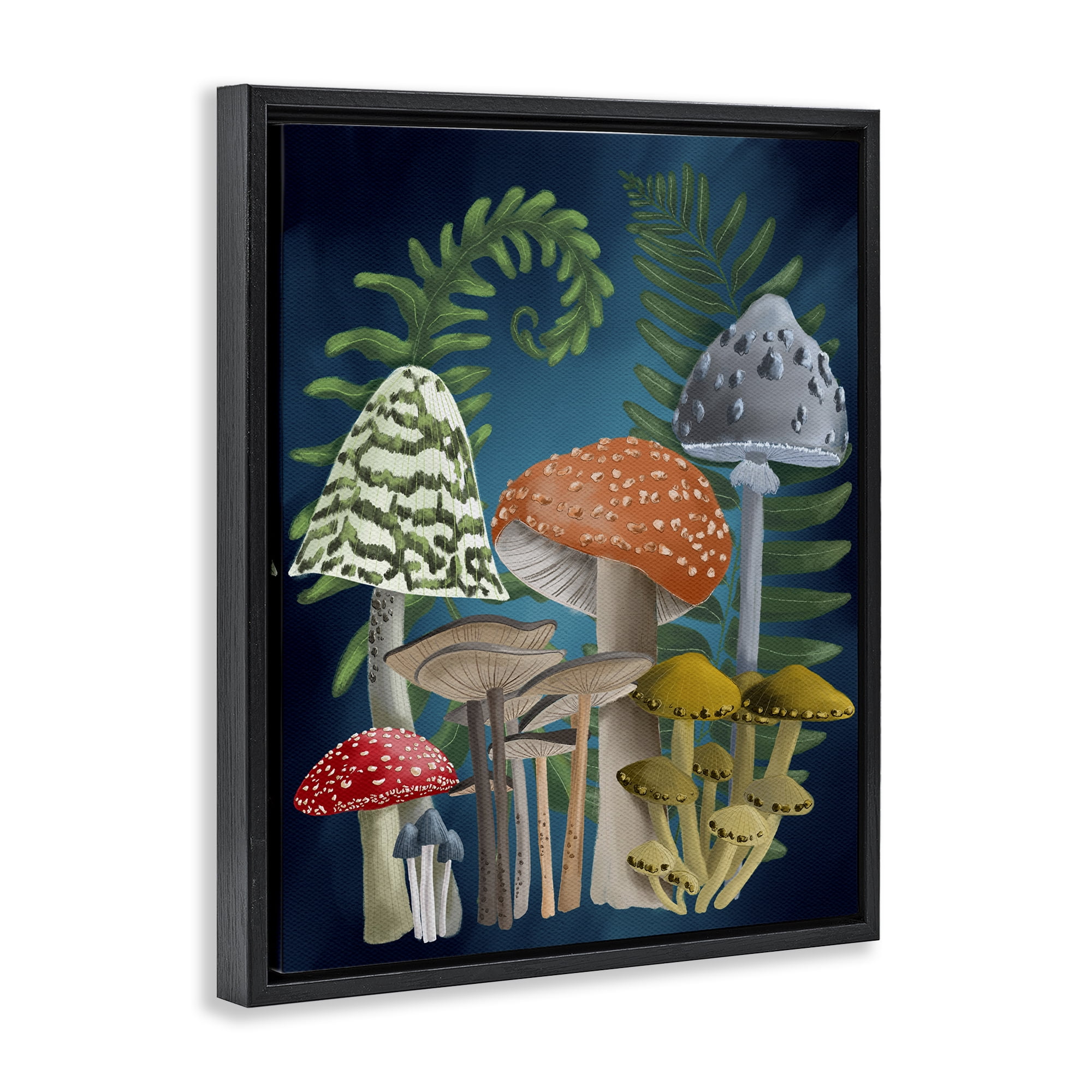 Stupell Industries Curling Ferns & Mushrooms Botanical & Floral Painting Black Floater Framed Art Print Wall Art, 17 x 21