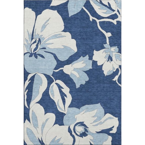 HomeRoots 667998 9 x 12 ft. Navy Blue & Ivory Floral Transitional Washable Machine Made Rectangle Area Rug with UV Protection