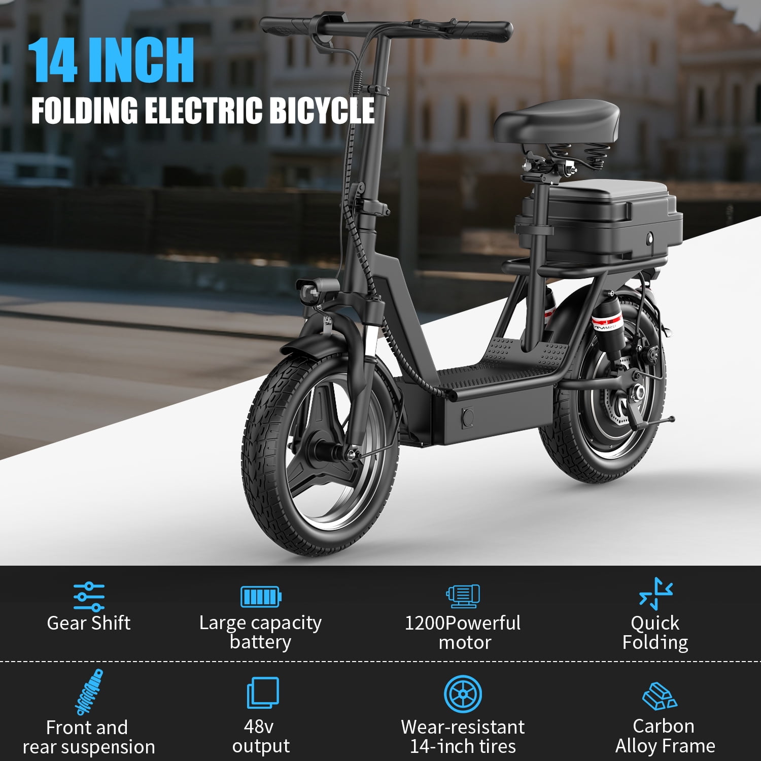 ASKGO K11 Commuter Electric Scooter,1200W Peak Motor 48V 15Ah High-Performance E-scooter, 14 " Commuter Electric Scooter with Seat &Carry Basket-Up to 35Miles 25MPH,Electric Scooter For Adults,UL2272