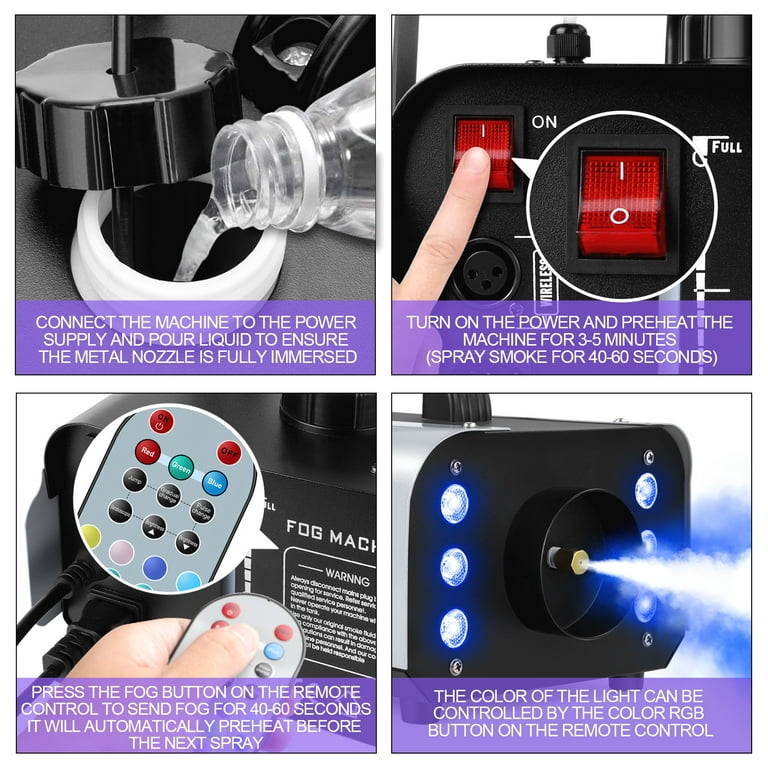 Fuzzix F503L Party Rookmachine Met Lichteffect én 1 Liter Rookvloeistof 3 Rgb Led S Inclusief Draadloze Afstandsbediening