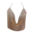 thumbnail image 2 of Fortune Women Sequins Camisoles Backless Halter Crop Tops Clubwear Ruched Deep V Neck Tops, 2 of 6