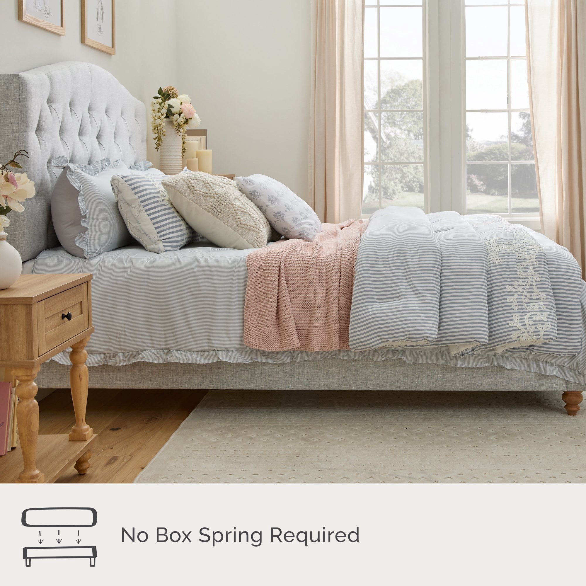 My Texas House Anna Diamond Tufted Upholstered Platform Bed, Twin, Gray