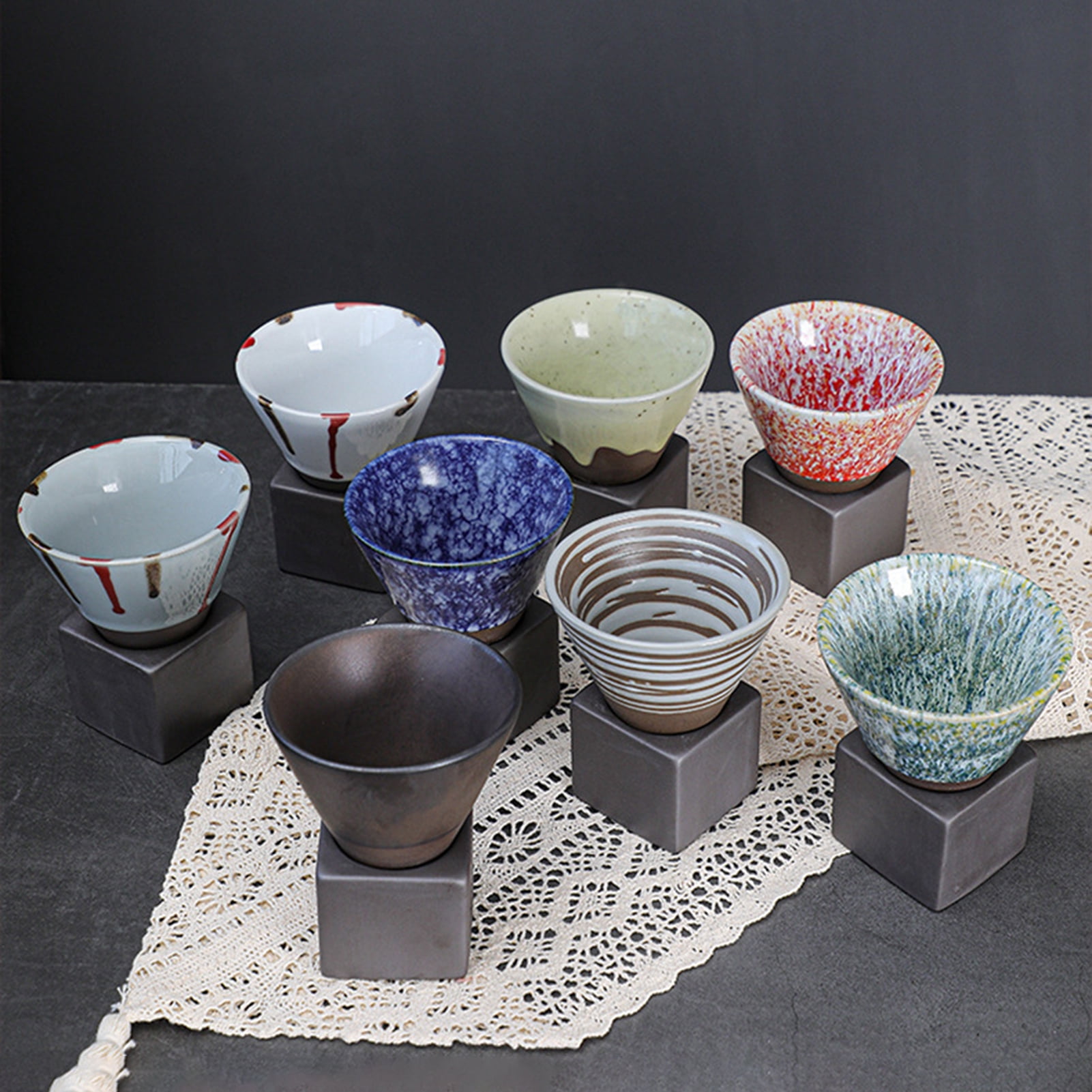 HomeLife 200ML Crude Pottery Funnel Coffee Cup with Base Heat-resistant Handmade Japanese Style Latte Cappuccino Tea Espresso Tapered Mug Birthday Gift