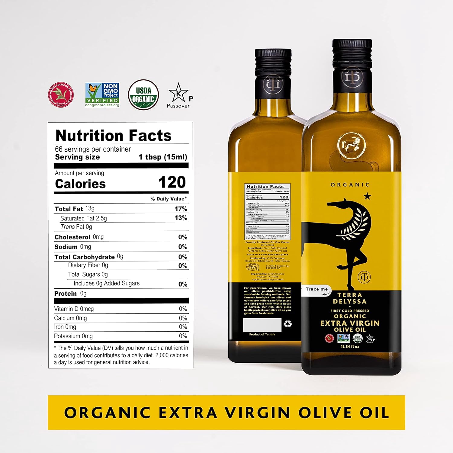 (Pack of 6), Terra Delyssa Organic Extra Virgin Olive Oil, 34 fl oz