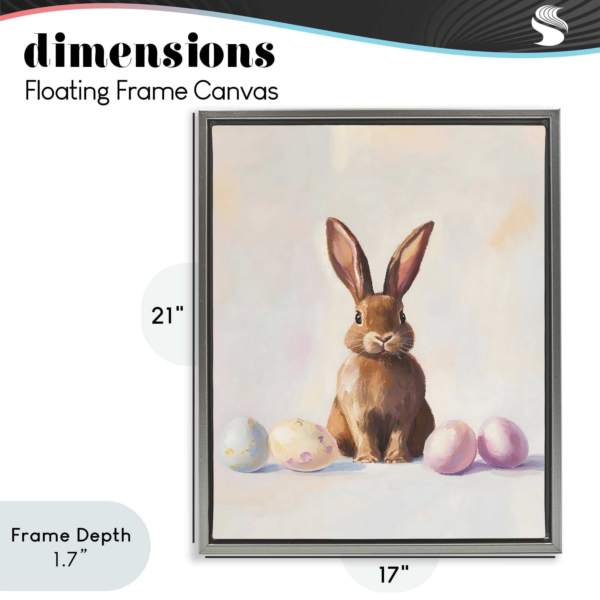 Stupell Industries Easter Bunny with Pastel Eggs Gray Framed Floater Canvas Wall Art, design by The Prints Vibe