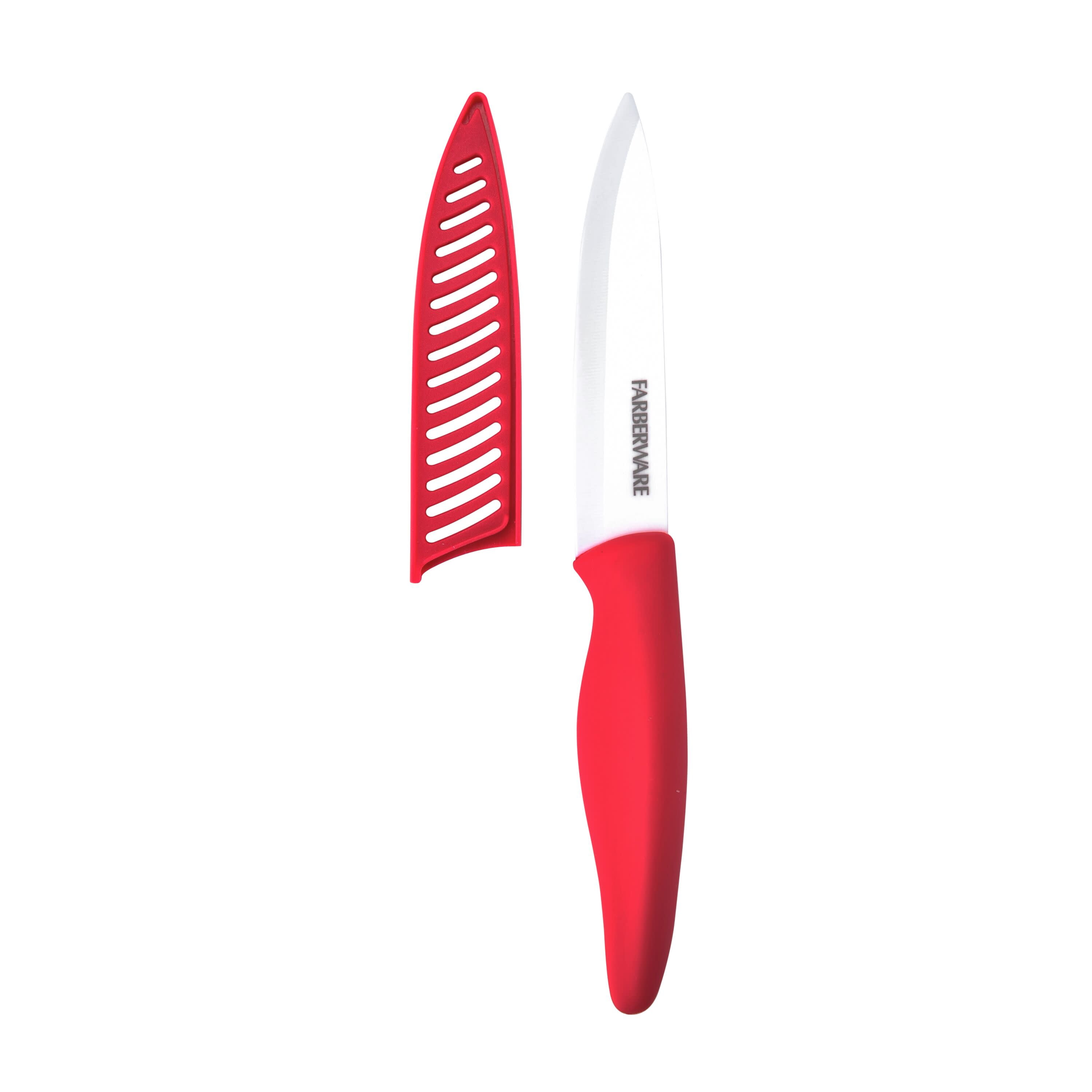  Farberware Ceramic 5-inch Utility Knife with Custom-Fit Blade  Cover, Razor-Sharp Kitchen Knife with Ergonomic, Soft-Grip Handle,  Dishwasher-Safe, 5-inch, Red: Home & Kitchen