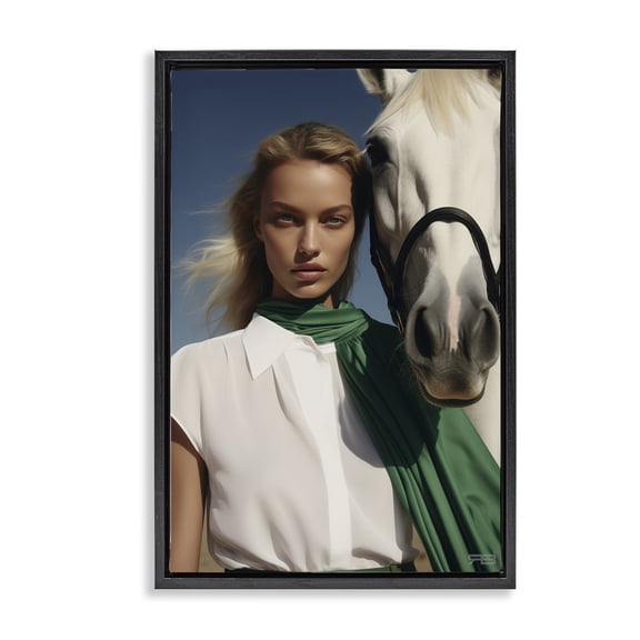 Stupell Industries Horse & Girl Friendship People Painting Black Floater Framed Canvas Art Print Wall Art, 17 x 25