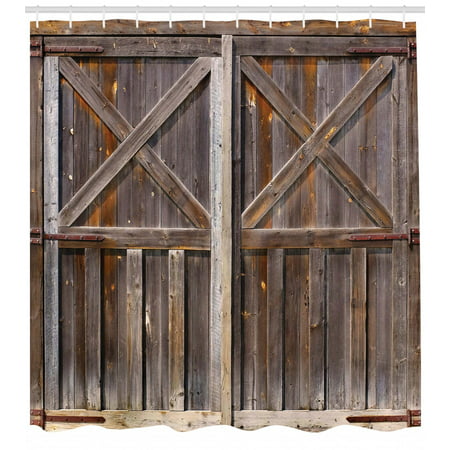 Rustic Shower Curtain, Old Wooden Barn Door of Farmhouse Oak Countryside Village Board Rural Life Photo Print, Fabric Bathroom Set with Hooks, Brown, by (Best Way To Preserve Old Photos)
