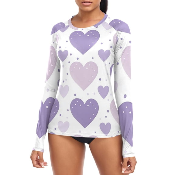 Purple Hearts Dots Women's Rash Guard Shirts UPF 50 Sun Protection Clothing Long Sleeve Swim Suits XS