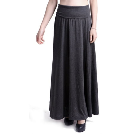 - HDE Women's High Waisted Foldover Long Maxi Skirt Fall Collection (Dark Gray, X-Large)