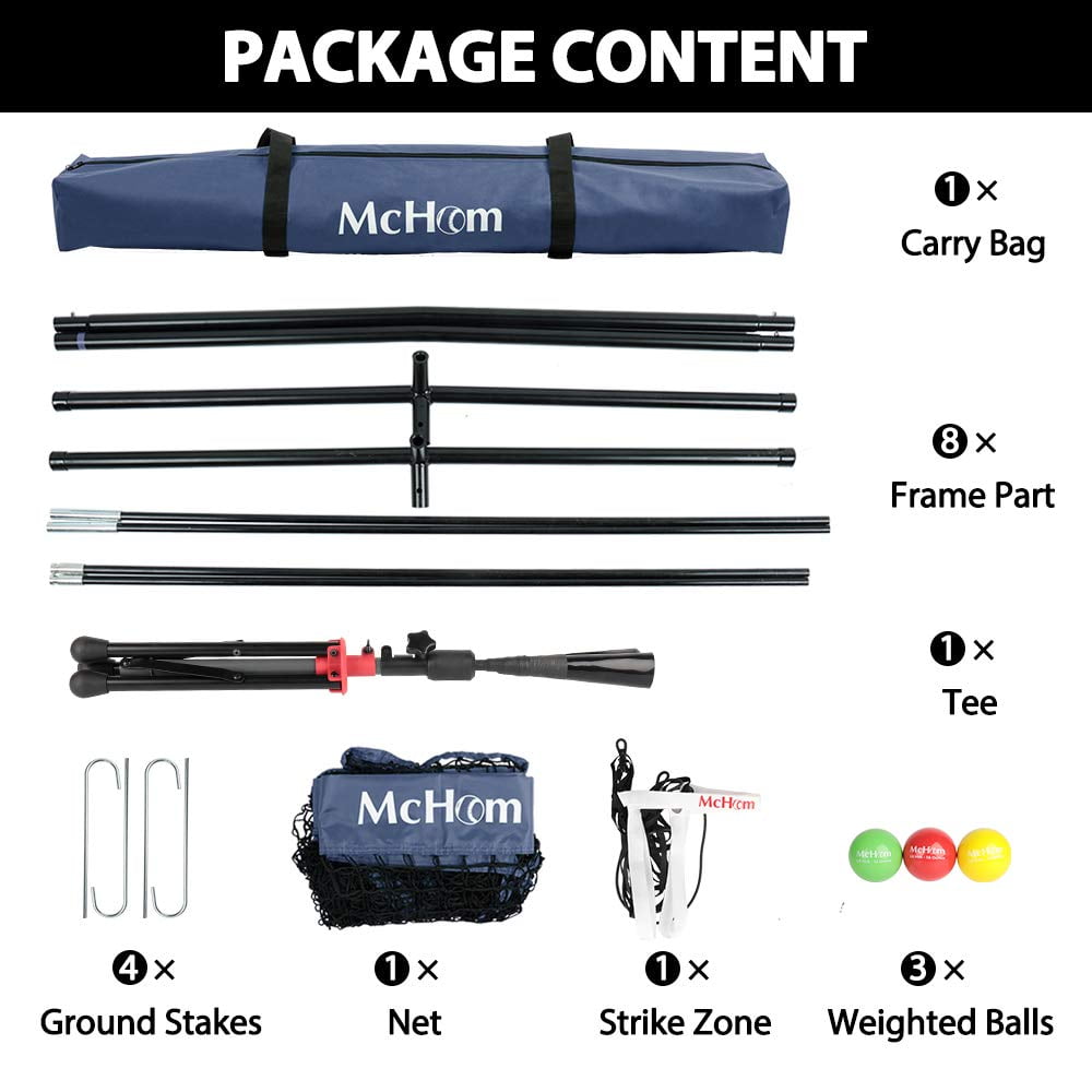3 Weighted Balls McHom 7 x 7 Baseball /& Softball Net Set with Travel Tee Collapsible and Portable Strike Zone /& Carry Bag for Hitting /& Pitching Practice