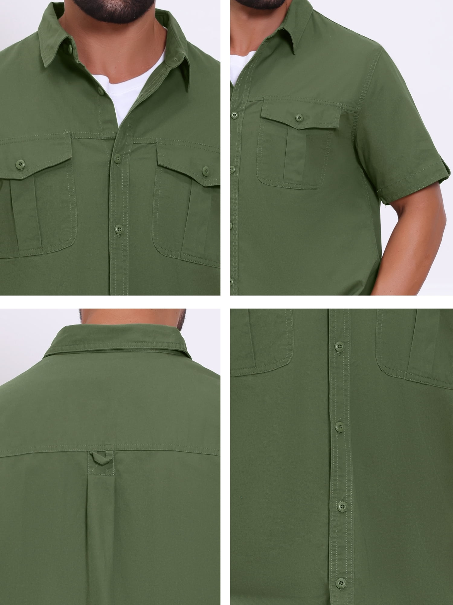 DARING DIVA Men's Fishing Shirt Summer Short Sleeve Hiking Cargo Shirts S Olive Green