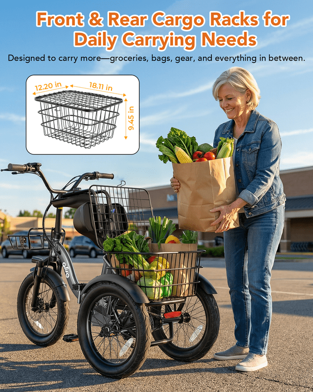 Actbest Electric Tricycle for Adults, 18" Folding Electric Trike, Peak 1200W Motor 48V 10.4AH Etrike, 18MPH Up to 50 Miles 3-Wheel Electric Bike Grey