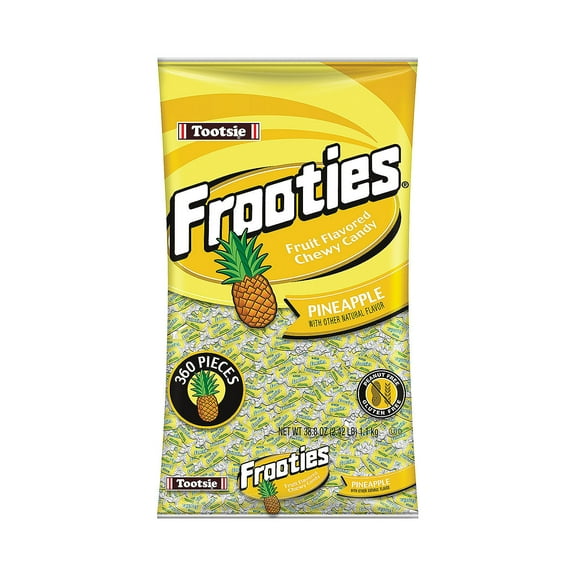 38.8 oz. Mini Tootsie Roll Frooties Pineapple Chewy Candy - 360 piece