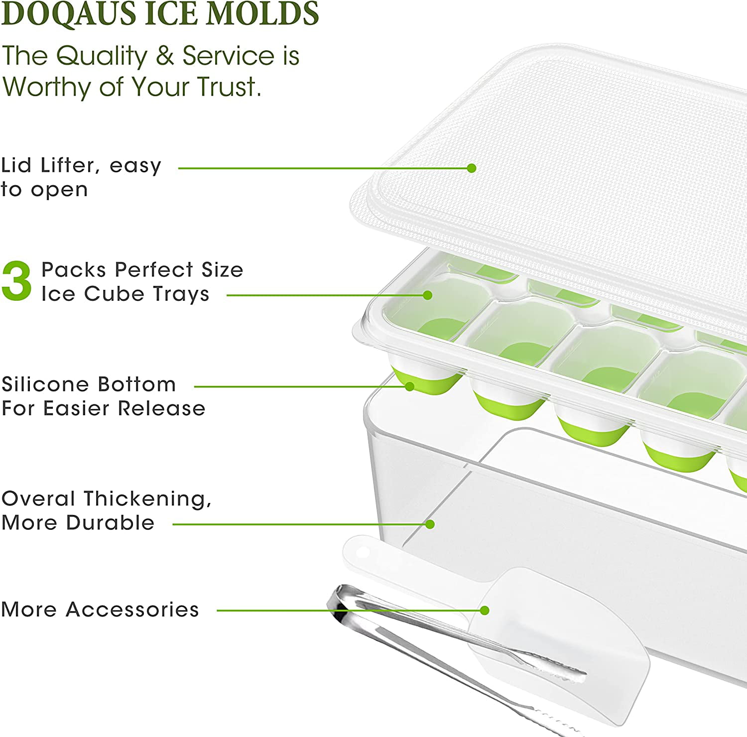  DOQAUS Ice Cube Trays 4 Pack, Easy-Release Silicone