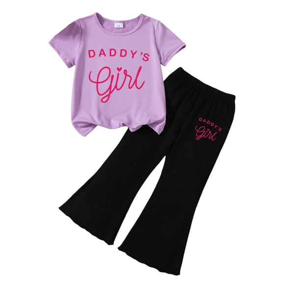 Karoyedx Little Girls Summer Outfits Girls Clothes Little Girl Outfits Print Short Sleeve Tops & Cargo Pants 2PCS Girls Clothing G Size,2-3 Years