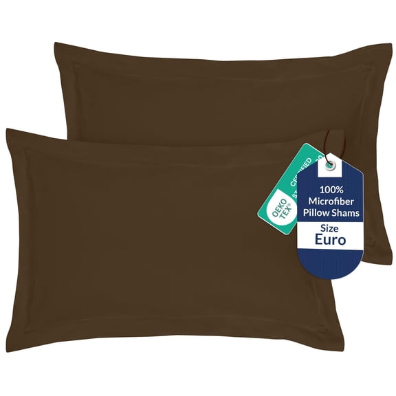 Royale Linens Pillow Shams 2 Pack Euro Size 26x26 Inch - Brushed 1800 Microfiber - Bed Pillow Shams, Wrinkle Resistant Super Soft and Cozy - Back Overlap Closure - Oxford Pillowcase (Euro, Chocolate)