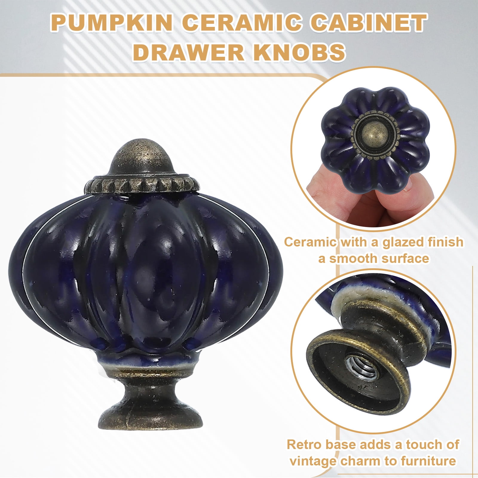 Unique Bargains Stylish Decorative Pumpkin Ceramic Cabinet Drawer Knobs Blue