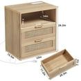 thumbnail image 2 of Boho Rattan End Table Nightstand Set of 2 with 2 Drawers, Open Storage Shelf, Living Room, Bedroom, Natural Oak, 2 of 9