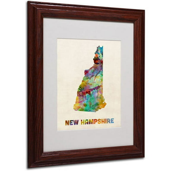 Trademark Fine Art "New Hampshire Map" Matted Framed Art by Michael Tompsett, Wood Frame