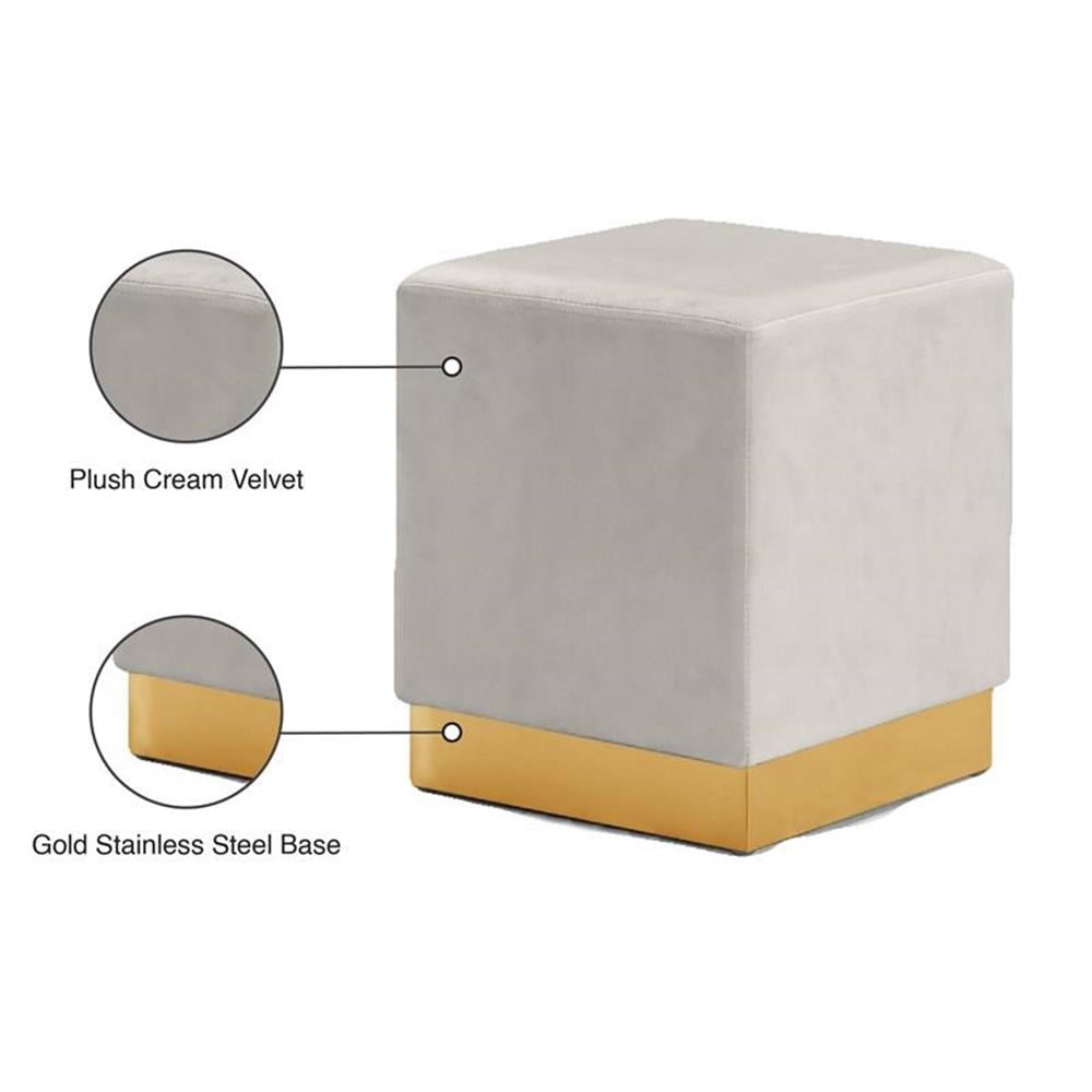 Pemberly Row Contemporary Velvet Ottoman / Stool in Cream Finish