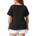 thumbnail image 4 of DARING DIVA Women's Plus Plain Crew Neck Ruffle Short Sleeves Blouse 1X Black, 4 of 6