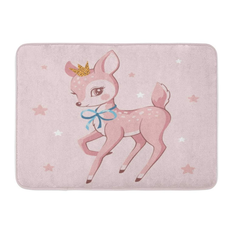 SIDONKU Fawn of Cute Deer Crown on His Head Pink Baby Doormat