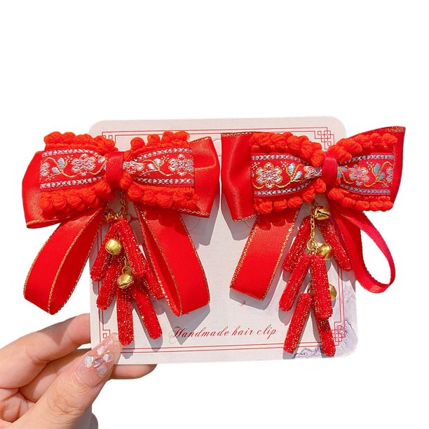 Accesorio con pinzas de mariposa rojas de estilo chino antiguo βц Hanfu para niños S1H9