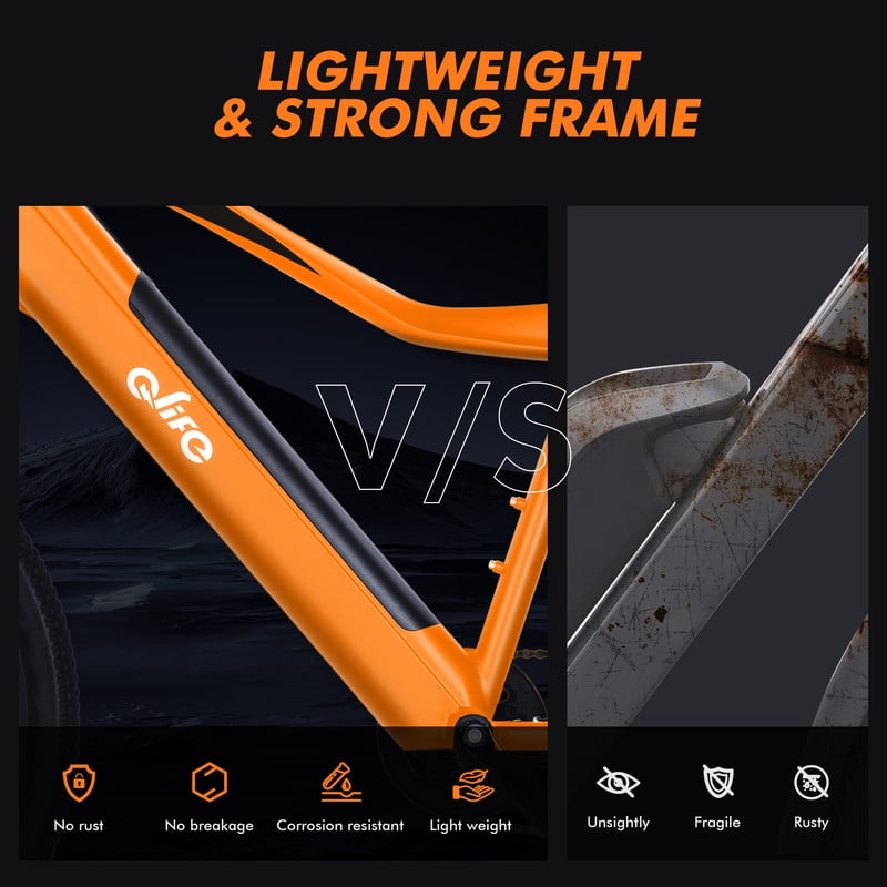 Qlife Cityone SO Electric Bike for Adults 26" Ebike,Built-in Removable Battery, Peak 1200W Motor Ebikes with 21 Speed Carbon Steel Mountain Bicycle Orange