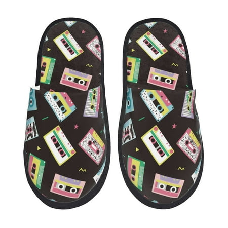 

Slippers for Women Men Colorful retro tape Warm Womens Mens House Shoes Bedroom Slippers Fuzzy Memory Foam Slippers Winter House Indoor Shoes Aesthetic Dorm Slippers