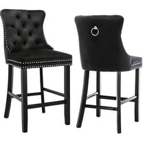 Bar Stools Set of 2, LegaHome Velvet Bar Stool with Back, Solid Wood Frame & Nailhead Trim, Counter Height Bar Chiar Button Tufted Upholstered Seat, Full Back Bar Stools, Black