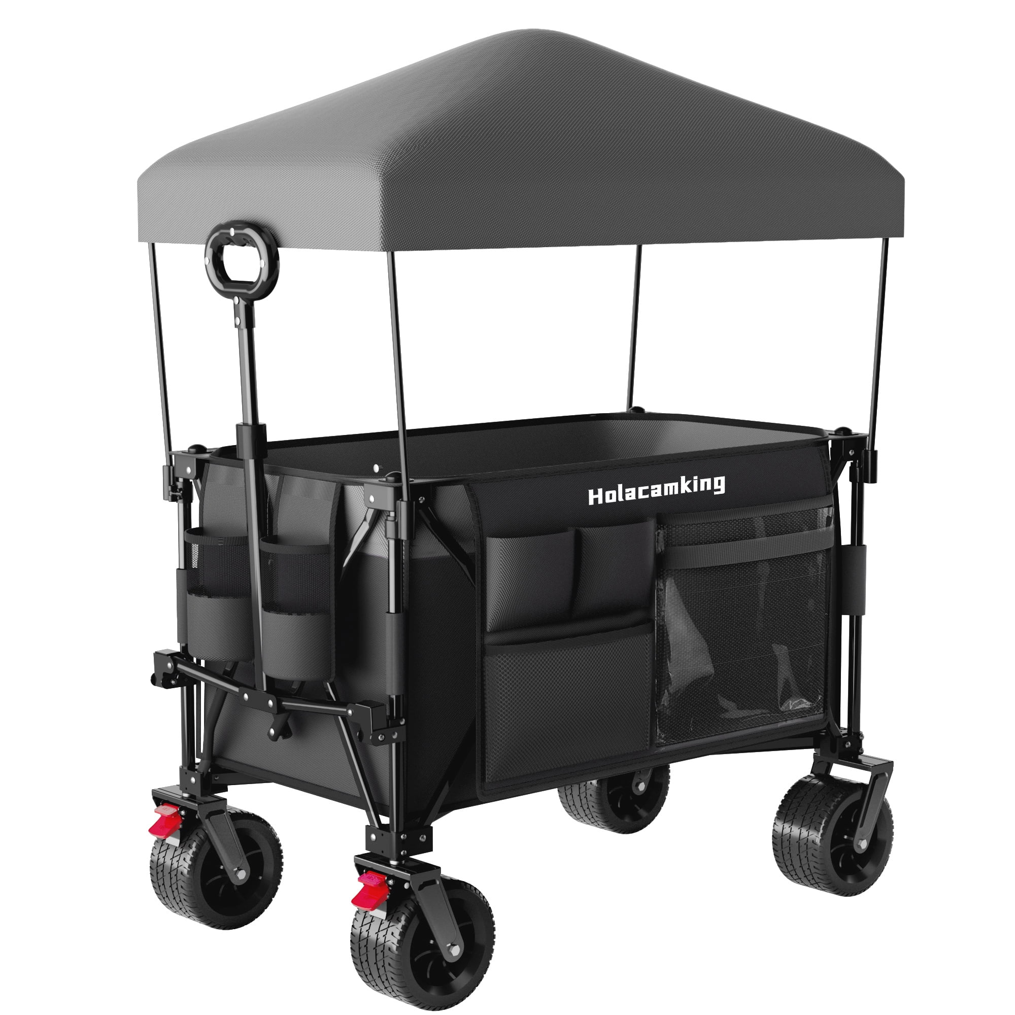 Foldable Utility Wagon with Canopy Awning 520 lbs Capacity All-Terrain Wheels Beach Camping Cart