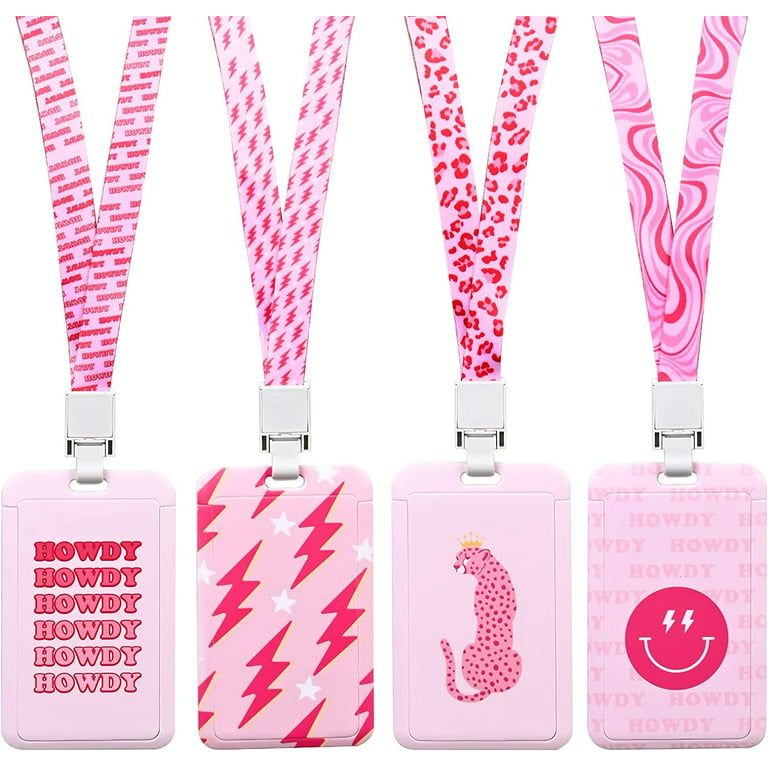 Jlmmen Store ID Lanyard Badge Holder Preppy School Supplies Cute Pink Lightning Name Tag ID Card Case with Strap Lanyard Clip Clasp Back to School