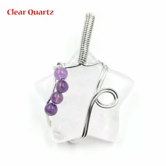 HOOUN Natural Star Chakra Crystal Quartz Amethyst Beads Pendant Wire Wrapped Jewelry-Clear Quartz