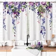 thumbnail image 2 of Purple Wisteria Floral Small Kitchen Curtains Lilac Window Treatment Rustic Flower Blossom Wooden Country Cafe Short Window Curtains for Bathroom Dining Room Tier Drapes 27.5x39 inch, 2 of 7