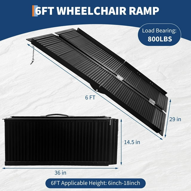 Edtara Aluminum Wheelchair Ramp, Portable and Foldable With Non-Slip Surface, 800 Lbs Capacity, Easy-Carry Handle, Suitable for Thresholds, Home Entryways, Steps, Curbs, and Stairs