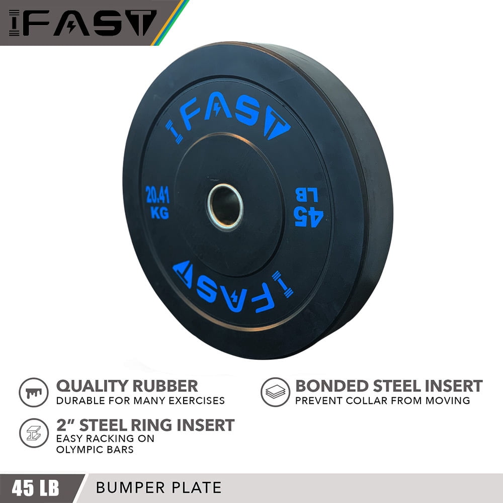 IVV Steel Olympic Bumper Plates Set - 45LBS Virgin Rubber Weights Plates for Strength Training - Fits 2" Barbells - Sold in Pairs