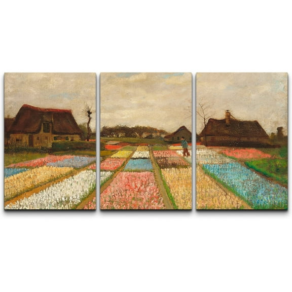 wall26 Canvas Print Wall Art Set Bulb Fields by Vincent Van Gogh Nature Wilderness Illustrations Fine Art Relax/Calm Multicolor for Living Room, Bedroom, Office - 16"x24" x 3 Panels