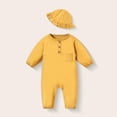 thumbnail image 2 of Teyfeniy 0.5-2T Toddlers Baby Rompers with Matching Hat 2 Piece Set Button Down Jumpsuits Long Sleeve Cute Comfy Casual Crew Neck Newborn Infant Outfit Set, 2 of 10
