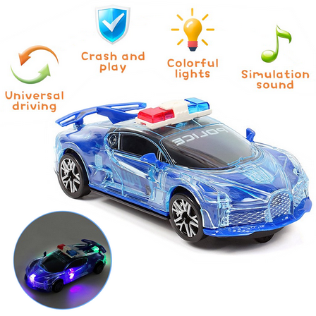Tyethy 360 Rotation Light-up Police Car Toy, Electric Car with Bright Flashing LED Lights Simulation Sounds, Toy Car for Kids Gift